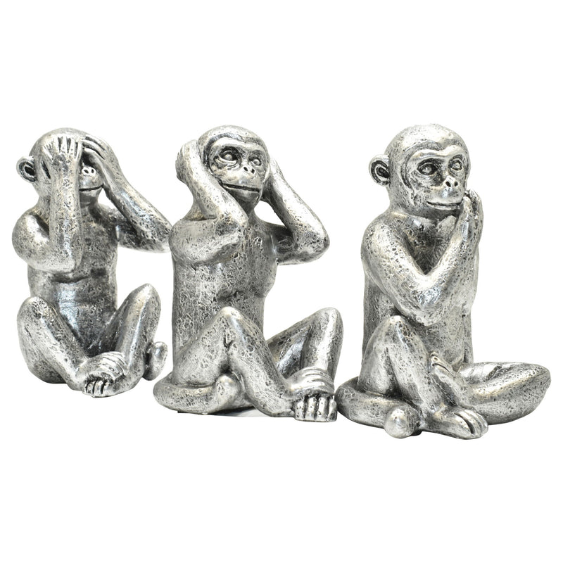 Monkey Tabletop Sculpture (Set of 3) - Silver