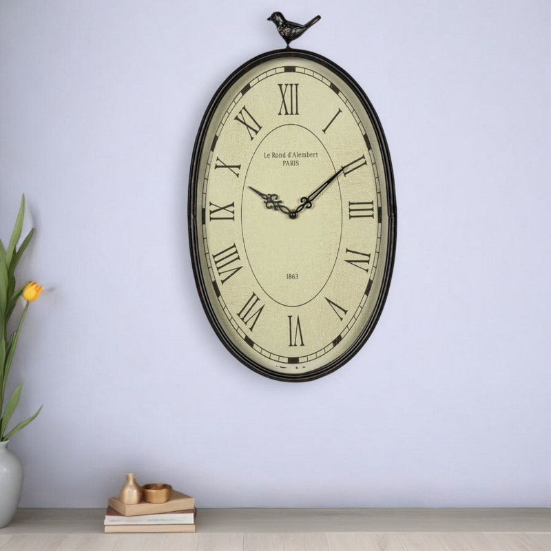 Oval Bird Analog Wall Clock - Gunmetal