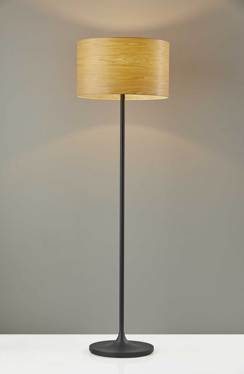Traditional Shaped Floor Lamp With Brown Drum Shade - Black