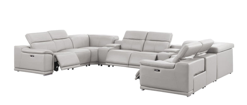 Leather Modular U Shaped Ten Piece Corner Sectional With Console - Ash / Gray
