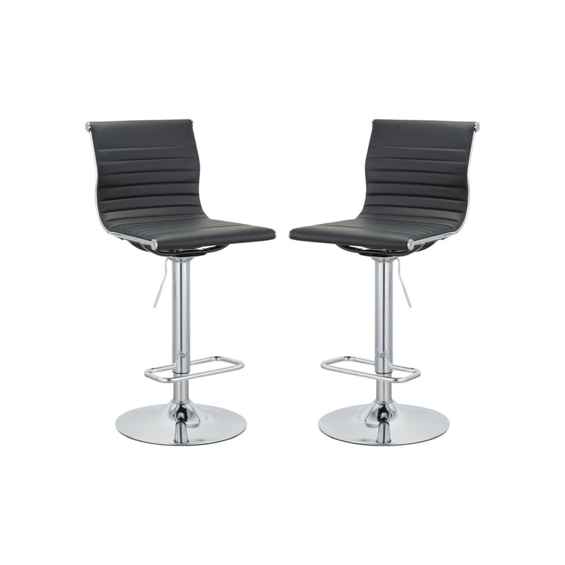 16" x 19" x 37" Faux Leather And Metal Low Back Adjustable Height Bar Chairs (Set of 2) - Black And Silver
