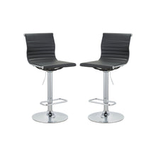 Load image into Gallery viewer, 16" x 19" x 37" Faux Leather And Metal Low Back Adjustable Height Bar Chairs (Set of 2) - Black And Silver
