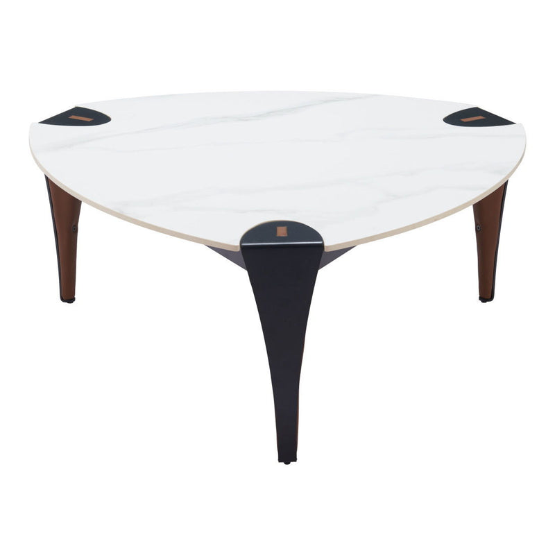 36" Sinte Stone Faux Leather And Steel Triangle Coffee Table - White And Black