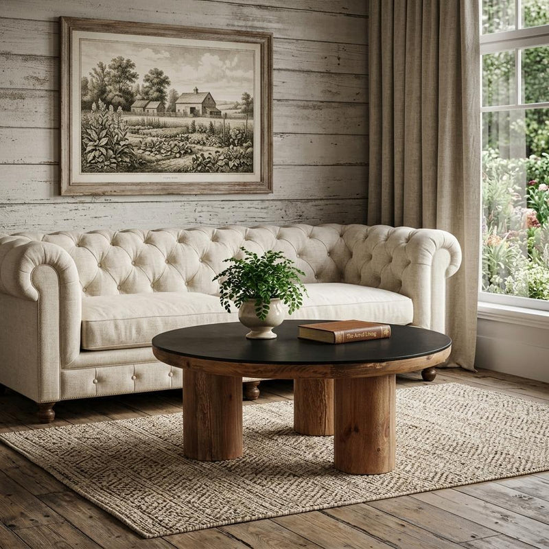 Reclaimed Round Coffee Table - Black / Brown