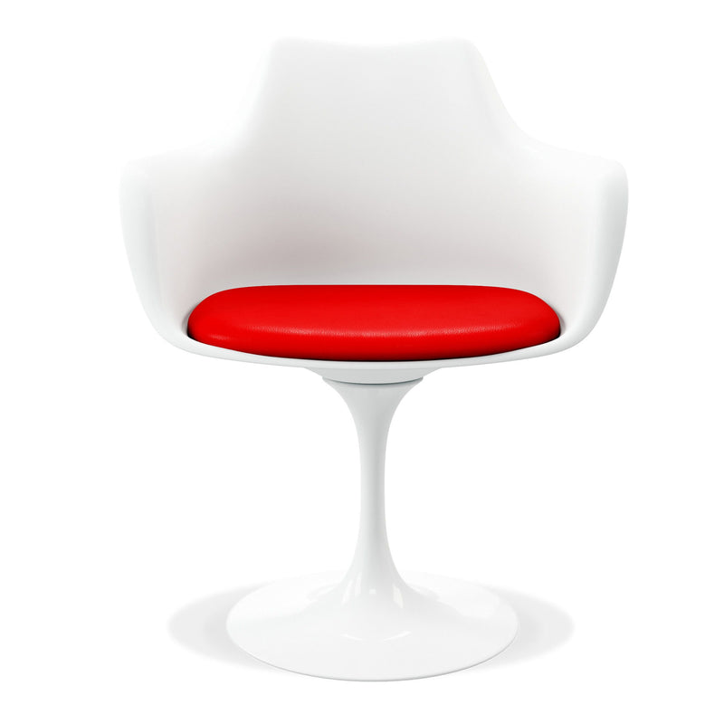 Upholstered Faux Leather Dining Arm Chair - Red / White