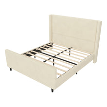 Load image into Gallery viewer, Corduroy Upholstered Bed Frame With Vertical Stripe Wingback And High Footboard
