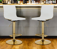 Load image into Gallery viewer, Faux Leather And Metal Low Back Adjustable Height Bar Chairs (Set of 2) - White And Gold
