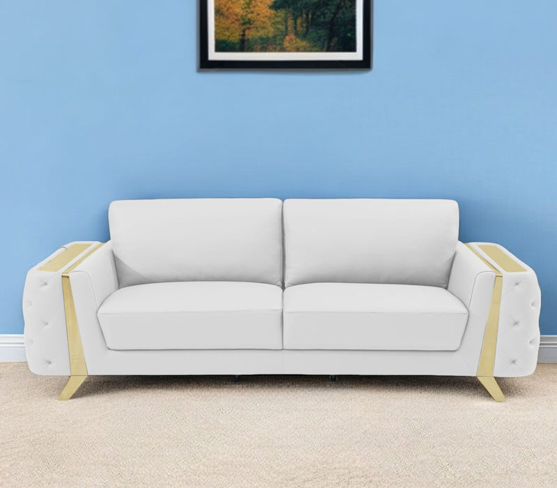 Italian Leather Sofa & Silver Legs - White