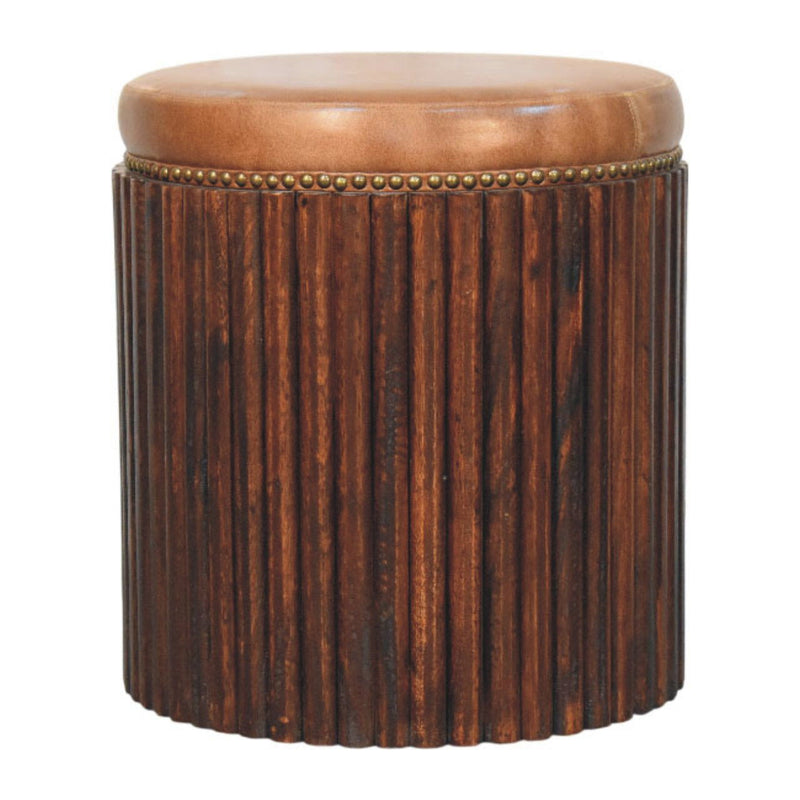 Leather Round Footstool (723462) - Brown