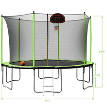 Load image into Gallery viewer, 14Ft Trampoline With Basketball Hoop Inflator And Ladder (Inner Safety Enclosure) - Green
