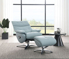 Load image into Gallery viewer, Janella - Top Grain Leather Accent Chair With Swivel &amp; Ottoman - Baby Blue
