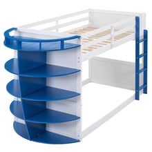 Load image into Gallery viewer, Twin over Twin Boat-Like Shape Bunk Bed with Storage Shelves, White+Blue
