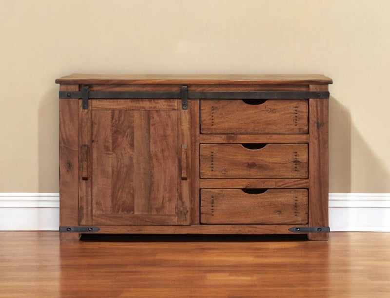 Solid Wood, Enclosed Storage Distressed TV Stand - Brown