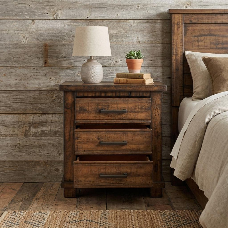 Solid Wood Three Drawer Nightstand - Natural