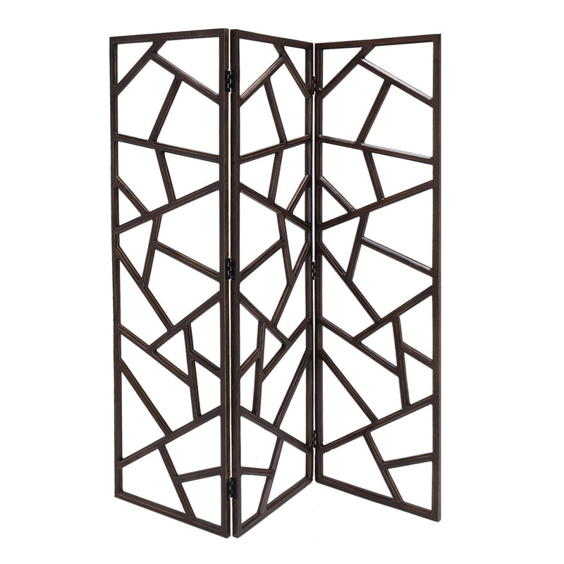 70" Solid Wood Folding Three Panel Screen Room Divider - Brown