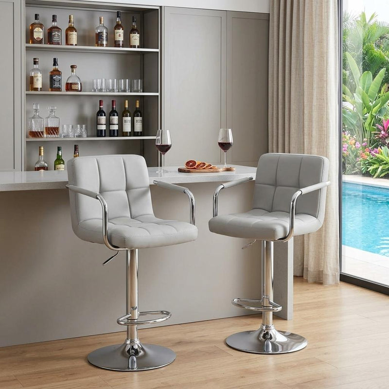 Faux Leather Swivel Bar Chairs (Set of 2) (745413) - Gray / Silver
