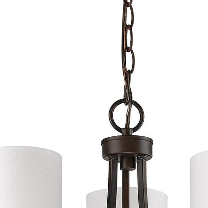 Candle Style Three Light Metal Dimmable Chandelier With Shades - Bronze / White