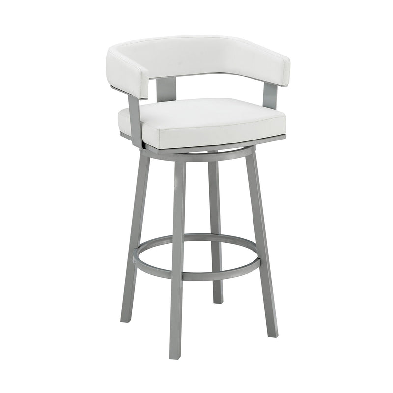 Faux Leather And Iron Swivel Low Back Counter Height Bar Chair - White And Gray