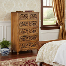 Load image into Gallery viewer, Carved Floral Solid Wood Six Drawer Dresser - Brown
