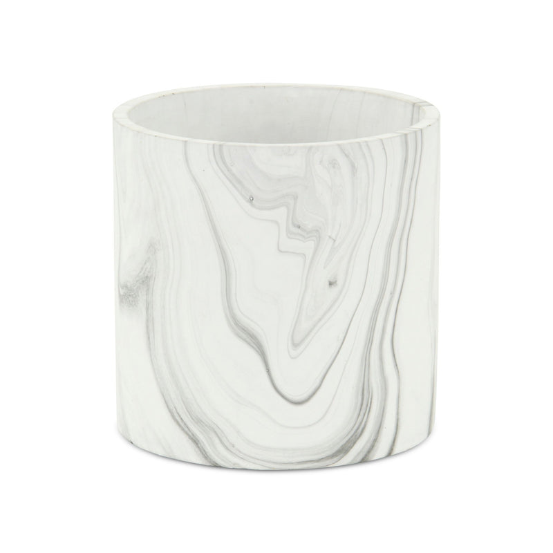 Marbleized Indoor Outdoor Round Pot Planter - White / Gray