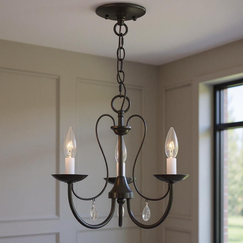 12" Three Light Dimmable Chandelier With Shades - Bronze