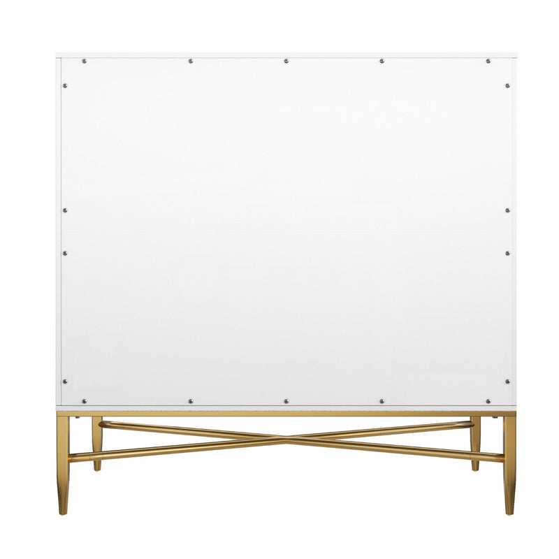 Wood Accent Cabinet With Two Doors - White / Gold