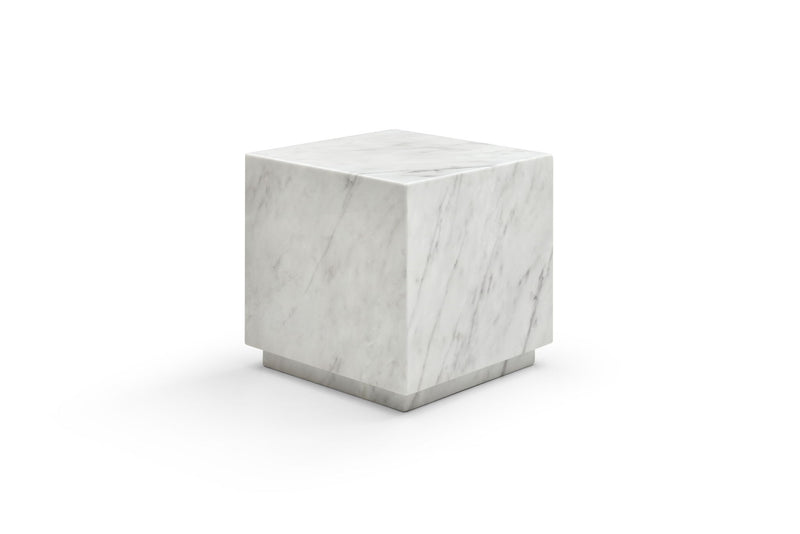 Marble Square Block End Table - White