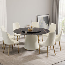 Load image into Gallery viewer, Modern Artificial Stone Round Plywood Base Dining Table, Can Accommodate 8 People Artificial Stone Turntable (Not Including Chairs) - Black / Beige
