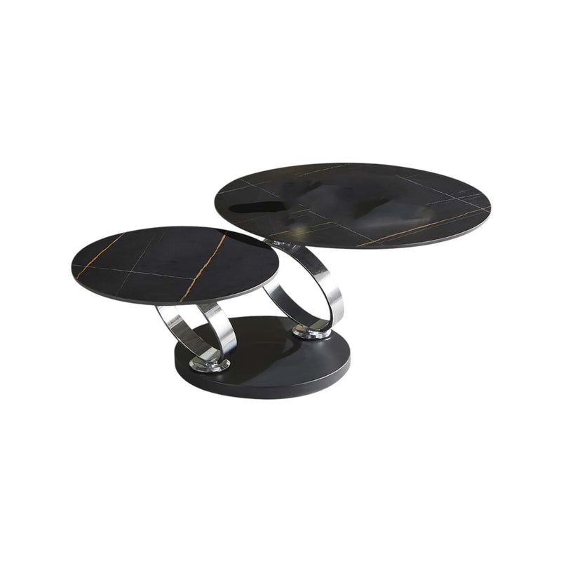 Ceramic Tile Metal Round Coffee Table - Black