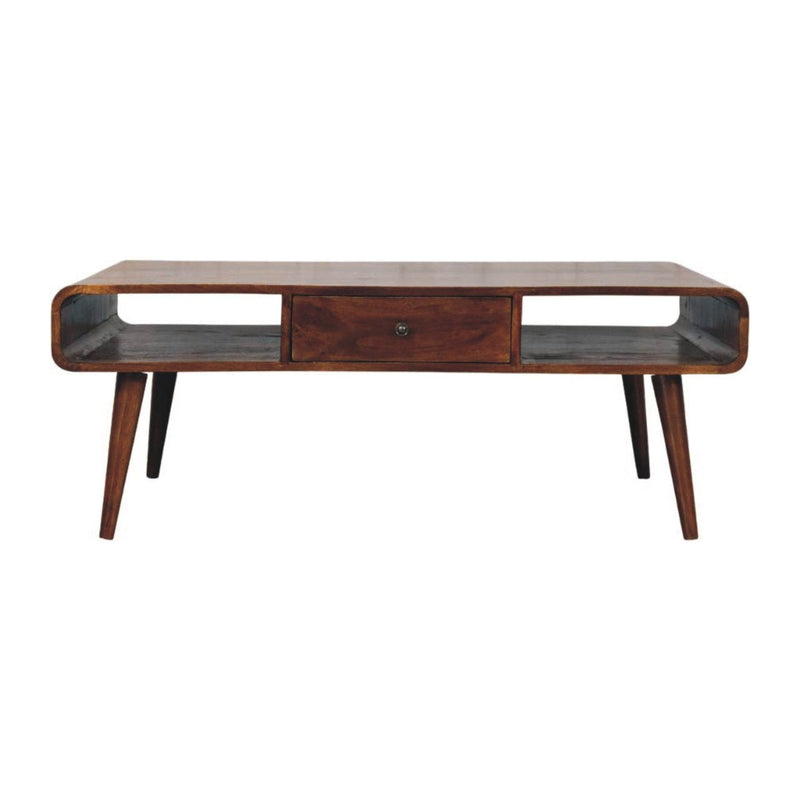 47" Solid Wood Coffee Table With Two Drawers Two Shelves - Chestnut
