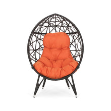 Load image into Gallery viewer, Outdoor Wicker Teardrop Chair With Cushion - Orange / Brown
