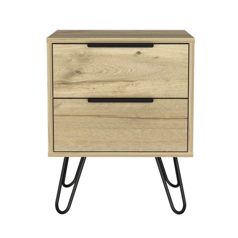 17.7" x 13.7" x 22.4" Two Drawer Faux Wood Nightstand - Oak