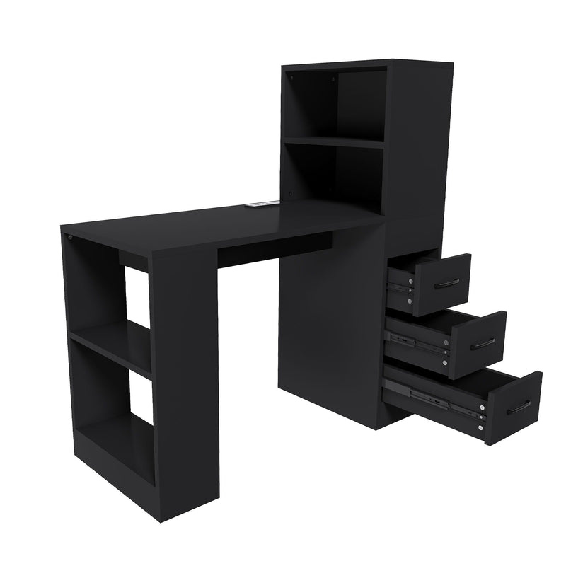 Computer Desk With 4 In 1 Socket & 3 Drawers, 4 Tier Shelves
