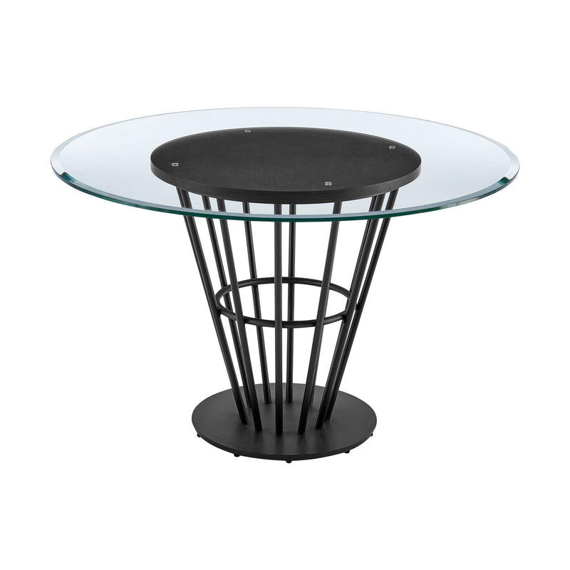 48" Glass And Iron Pedestal Base Round Top Dining Table - Brown