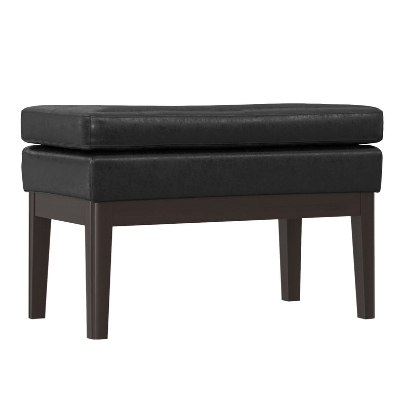 26" Leather Ottoman - Black / Walnut