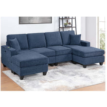 Load image into Gallery viewer, Sectional Set With USB Port Right Arm Chaise, Armless Loveseat, Left Arm Chaise, 3 Piece, Includes Matching Pillows - Dark Blue
