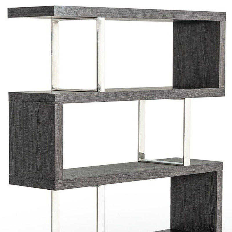 Elm Chrome Four Tier Zig Zag Bookcase - Gray