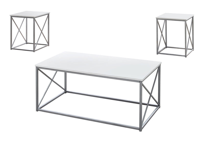 Metal Coffee Table (Set of 3) - White And Silver