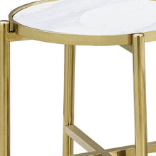 Load image into Gallery viewer, 22" Contemporary Faux Marble Ceramic And Metal Cross Legs Round End Table - Gold / White
