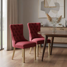 Load image into Gallery viewer, Tufted Velvet Solid Wood Dining Side Chairs (Set of 2) - Gold / Red
