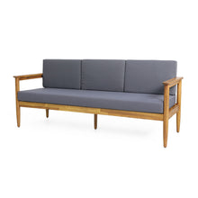 Load image into Gallery viewer, Outdoor 3 Seater Sofa With Cushion And Teak Acacia Wood - Dark Gray
