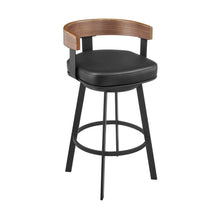 Load image into Gallery viewer, 26" Faux Leather And Iron Low Back Counter Height Swivel Bar Chair - Black / Walnut
