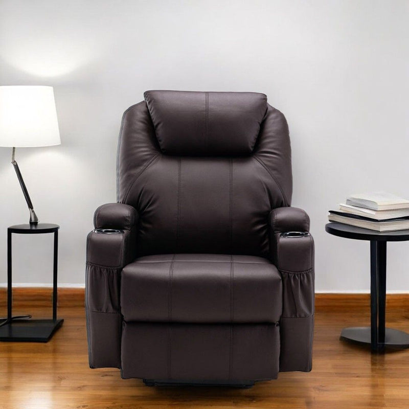 Faux Leather Power Heated Massage Lift AssiStand Recliner - Brown