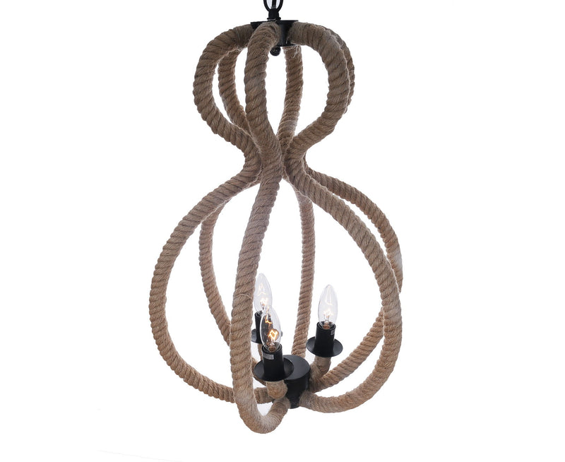 Iron And Rope Three Light Ceiling Light - Natural / Black