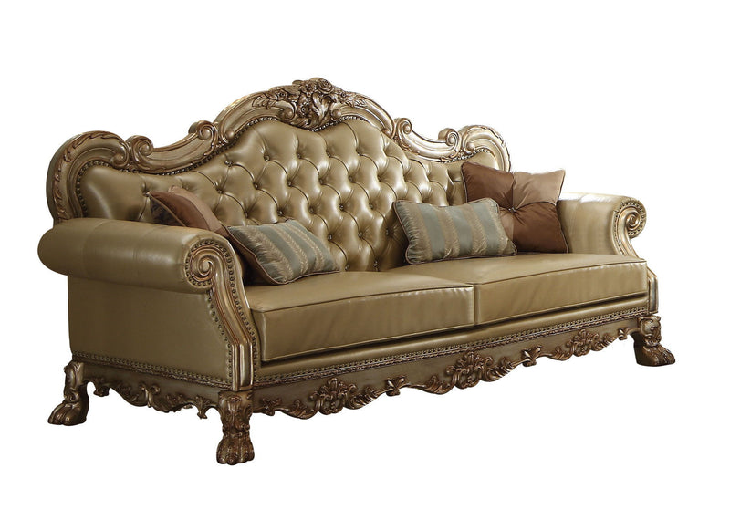 Faux Leather Sofa With Toss Pillows - Bone