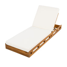 Load image into Gallery viewer, Premium Acacia Wood Lounge Chaise Set With Water Resistant Cushions, Adjustable Recline - Cream / Teak
