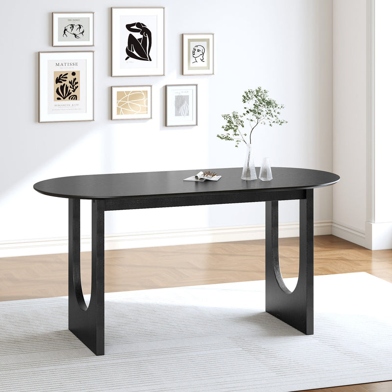 67" Solid Wood Mirrored Oval Dining Table - Black