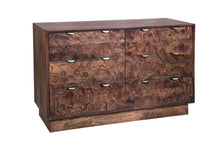 Load image into Gallery viewer, 57" Carved Abstract Solid Wood Six Drawer Dresser - Brown
