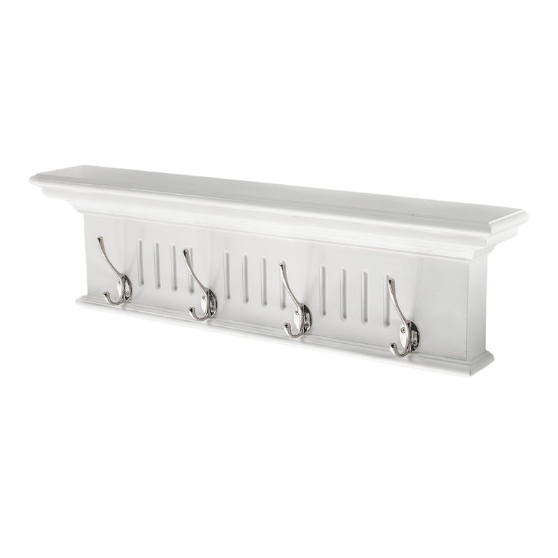 28" Wood Four Hook Wall Mount Coat Rack - White