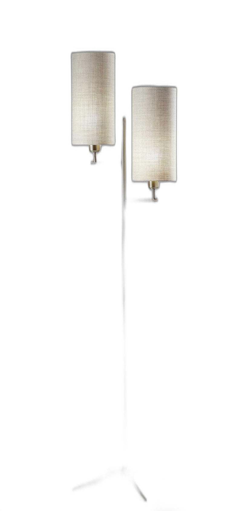 Two Light Novelty Floor Lamp With White Drum Shade - Brass